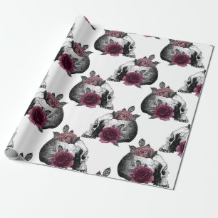 Whimsical Bourgondische Bloemenschedels Gotische B Cadeaupapier