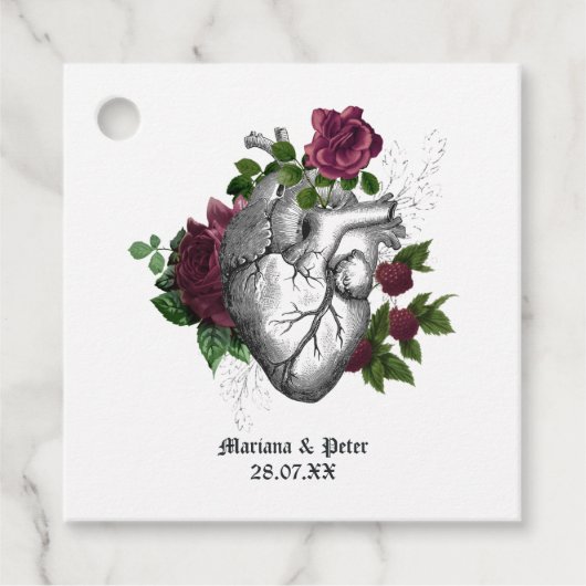 Whimsical Bourgondische Floral Gothic bruiloft Bedankjes Labels (Voorkant)