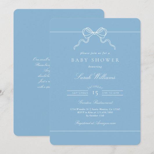 Whimsical Bow Baby Shower Boy invitation Kaart (Voorkant / Achterkant)