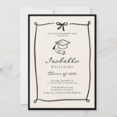 Whimsical Bow Black and White Graduation party Kaart (Voorkant)
