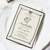 Whimsical Bow Black and White Graduation party Kaart