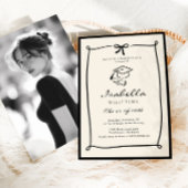 Whimsical Bow Black and White Graduation party Kaart