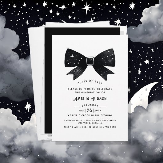Whimsical Bow Black & White Afstudeerfeest Kaart