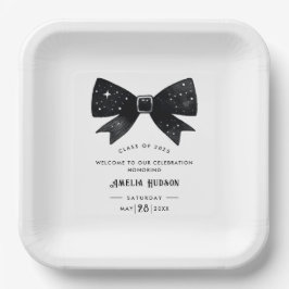 Whimsical Bow Black & White Afstudeerfeest Papieren Bordje