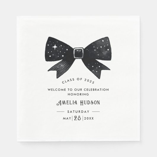 Whimsical Bow Black & White Afstudeerfeest Servet (Voorkant)