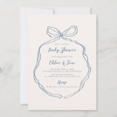 Whimsical Bow Blue Stripes Baby shower Kaart (Voorkant)