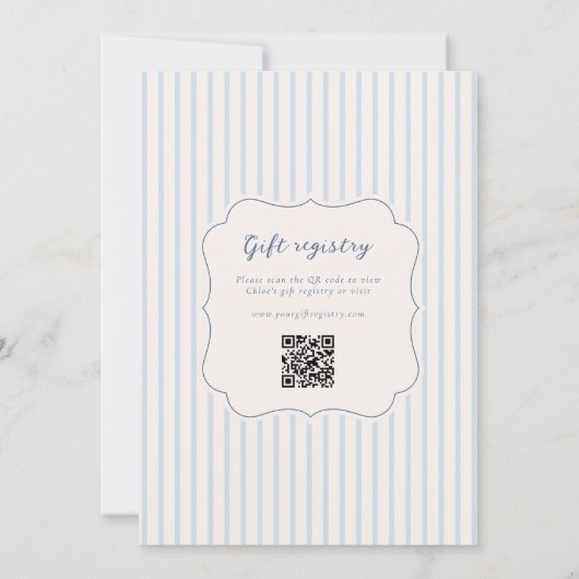 Whimsical Bow Blue Stripes Baby shower Kaart (Achterkant)