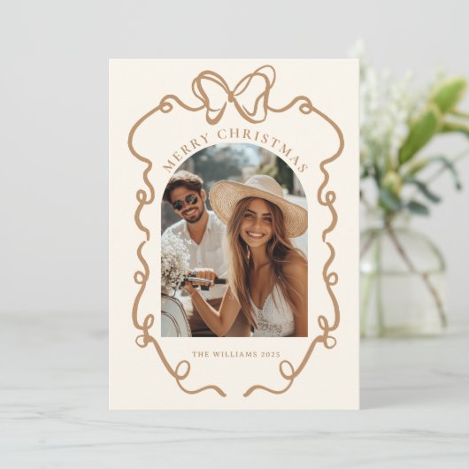 Whimsical Bow Boho Family Photo Christmas Feestdagenkaart (Staand voorkant)