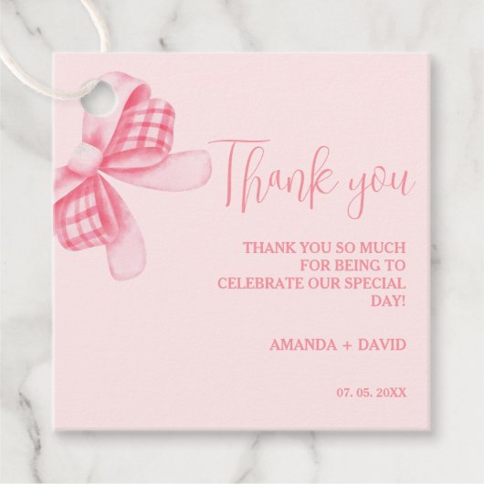 Whimsical Bow Bruiloft Vrijgezellenfeest Dank u Bedankjes Labels (Voorkant)