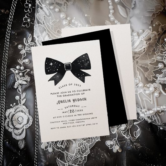 Whimsical Bow Champagne Shimmer Afstudeerfeest Kaart