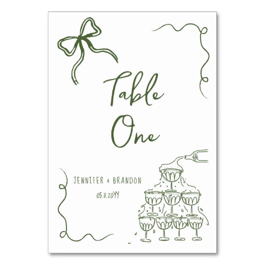 Whimsical Bow Champagne Tower Tafelnummer (Voorkant)