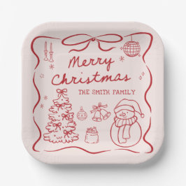 Whimsical Bow Christmas Party Paper Plates Papieren Bordje