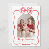 Whimsical Bow Christmas Photo Hand-Drawn Feestdagenkaart (Voorkant)