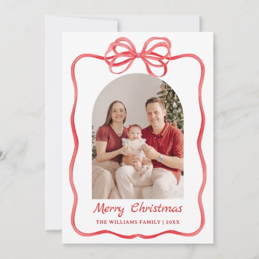 Whimsical Bow Christmas Photo Hand-Drawn Feestdagenkaart (Voorkant)