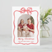 Whimsical Bow Christmas Photo Hand-Drawn Feestdagenkaart (Staand voorkant)