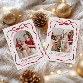 Whimsical Bow Christmas Photo Hand-Drawn Feestdagenkaart