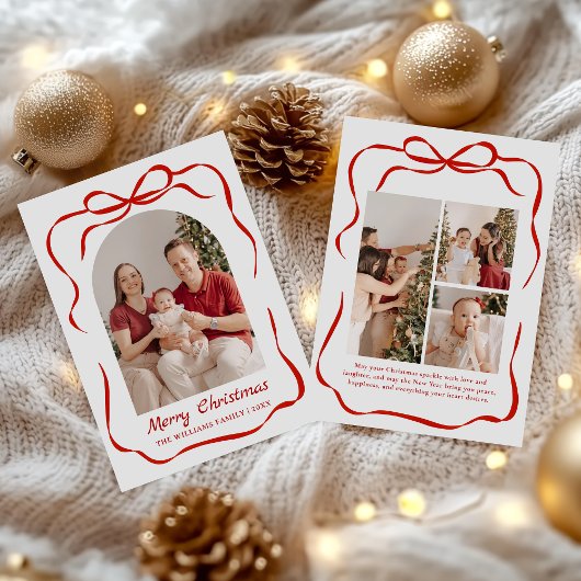 Whimsical Bow Christmas Photo Hand-Drawn Feestdagenkaart