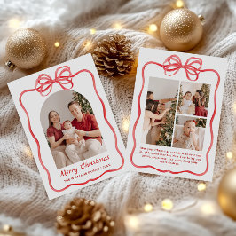 Whimsical Bow Christmas Photo Hand-Drawn Feestdagenkaart