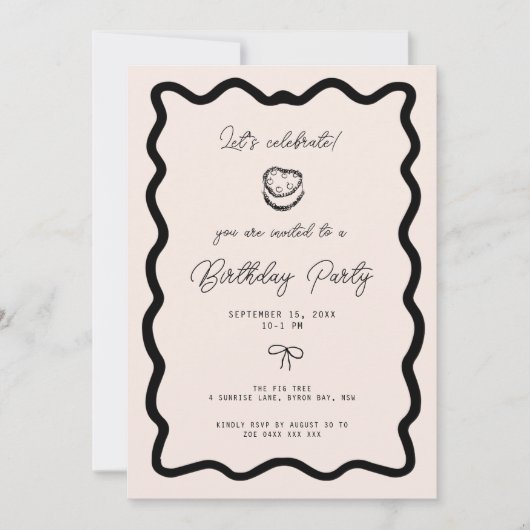 Whimsical Bow cursive border cake birthday Kaart (Voorkant)