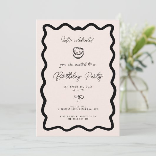 Whimsical Bow cursive border cake birthday Kaart (Staand voorkant)
