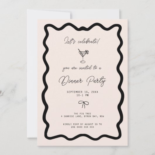 Whimsical Bow Cursive Border Dinner Party Kaart (Voorkant)