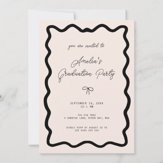 Whimsical Bow cursive border graduation party Kaart (Voorkant)