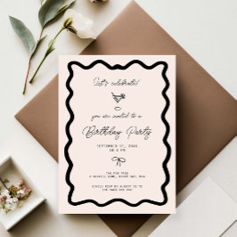Whimsical Bow cursive border martini birthday  Kaart