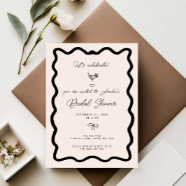 Whimsical Bow cursive border martini bridal shower Kaart