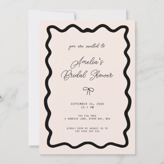 Whimsical Bow cursive border martini bridal shower Kaart (Voorkant)