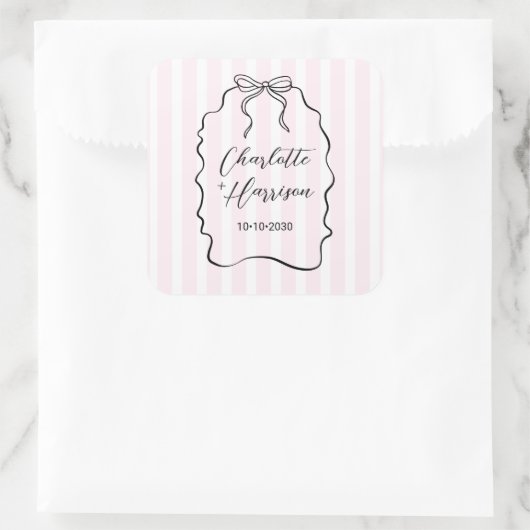 Whimsical Bow Doodle Pinstripe Vierkante Sticker (Tas)