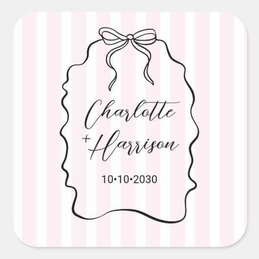 Whimsical Bow Doodle Pinstripe Vierkante Sticker (Voorkant)