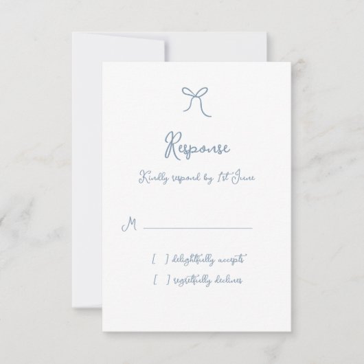 Whimsical Bow Dusty Blue Wedding RSVP Kaartje (Voorkant)