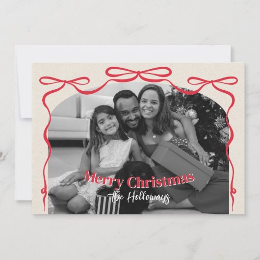 Whimsical Bow Familiefoto Kerstmis Feestdagenkaart (Voorkant)