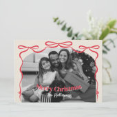 Whimsical Bow Familiefoto Kerstmis Feestdagenkaart (Staand voorkant)