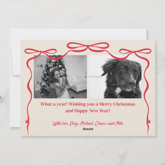 Whimsical Bow Familiefoto Kerstmis Feestdagenkaart (Achterkant)