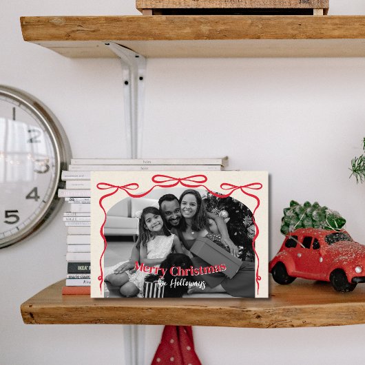 Whimsical Bow Familiefoto Kerstmis Feestdagenkaart