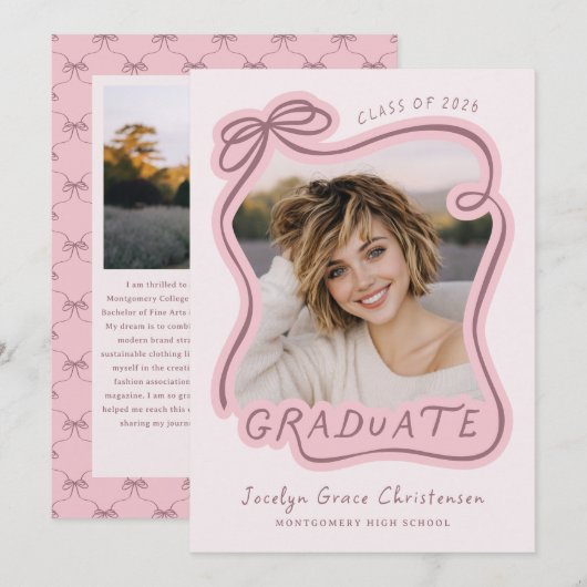 Whimsical Bow Frame Future Plans Pink Graduation Kaart (Voorkant / Achterkant)