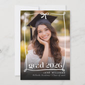 Whimsical Bow Hand drawn Graduation Party Photo Kaart (Voorkant)