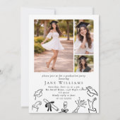 Whimsical Bow Hand drawn Graduation Party Photo Kaart (Achterkant)