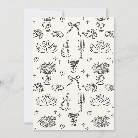 Whimsical Bow, hand getrokken bruiloft bedankkaart Kaart (Achterkant)