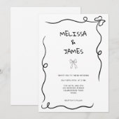 Whimsical Bow Hand getrokken bruiloft Kaart (Voorkant / Achterkant)