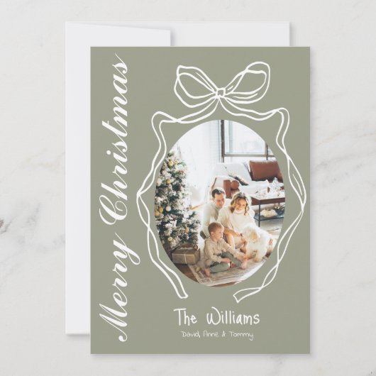 Whimsical Bow Hand getrokken Doodle Foto Kerstmis Feestdagenkaart (Voorkant)