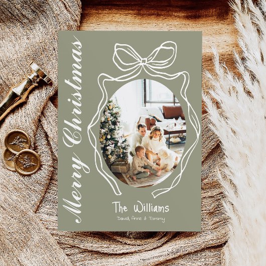 Whimsical Bow Hand getrokken Doodle Foto Kerstmis Feestdagenkaart
