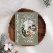 Whimsical Bow Hand getrokken Doodle Foto Kerstmis Feestdagenkaart