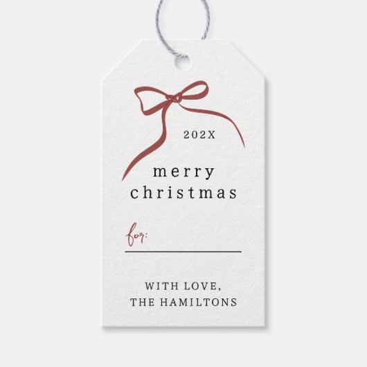 Whimsical Bow Hand getrokken lint Vrolijk kerstfee Cadeaulabel (Voorkant)