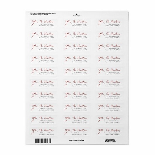 Whimsical Bow Hand getrokken Red Ribbon Script Naa Etiket (Full Sheet)