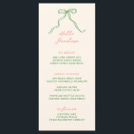 Whimsical Bow  Handgeschreven Menu<br><div class="desc">Whimsical vrijgezellenfeest menu met een prachtige handgetekende boog in een leuke en speelse stijl,  vergezeld van een casual,  handgeschreven lettertype in een leuk kleurenschema van groen en koraal. Dit menu kan worden aangepast met de naam van de gast.</div>
