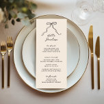Whimsical Bow  Handgeschreven Menu<br><div class="desc">Whimsical vrijgezellenfeest menu met een mooie handgetekende boog in een leuke en speelse stijl,  vergezeld van een casual,  handgeschreven lettertype in een neutrale kleurenschema van donkergrijs op ecru. Dit menu kan worden aangepast met de naam van de gast.</div>