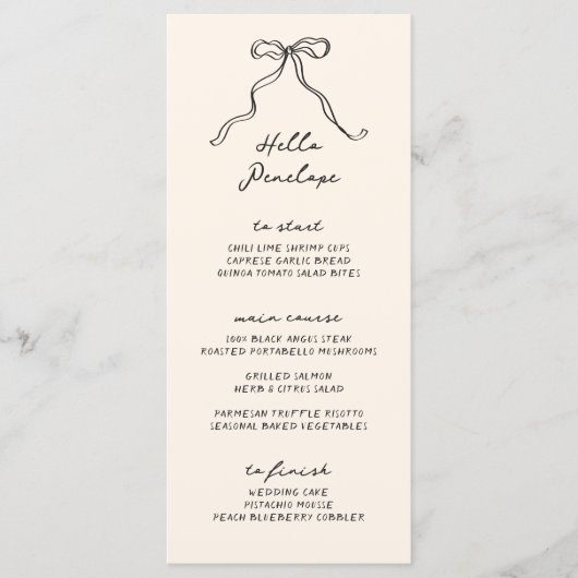 Whimsical Bow  Handgeschreven Menu (Voorkant)