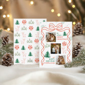 Whimsical Bow & Holiday Icons Photo Christmas Card Feestdagenkaart